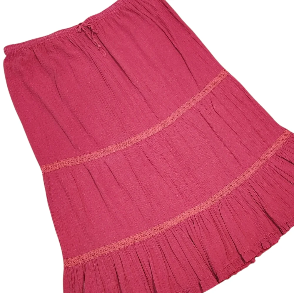 Y2K Vintage Midi‎ Maxi Prairie Skirt Red Broomstick Coquette Lace Cottagecore 22